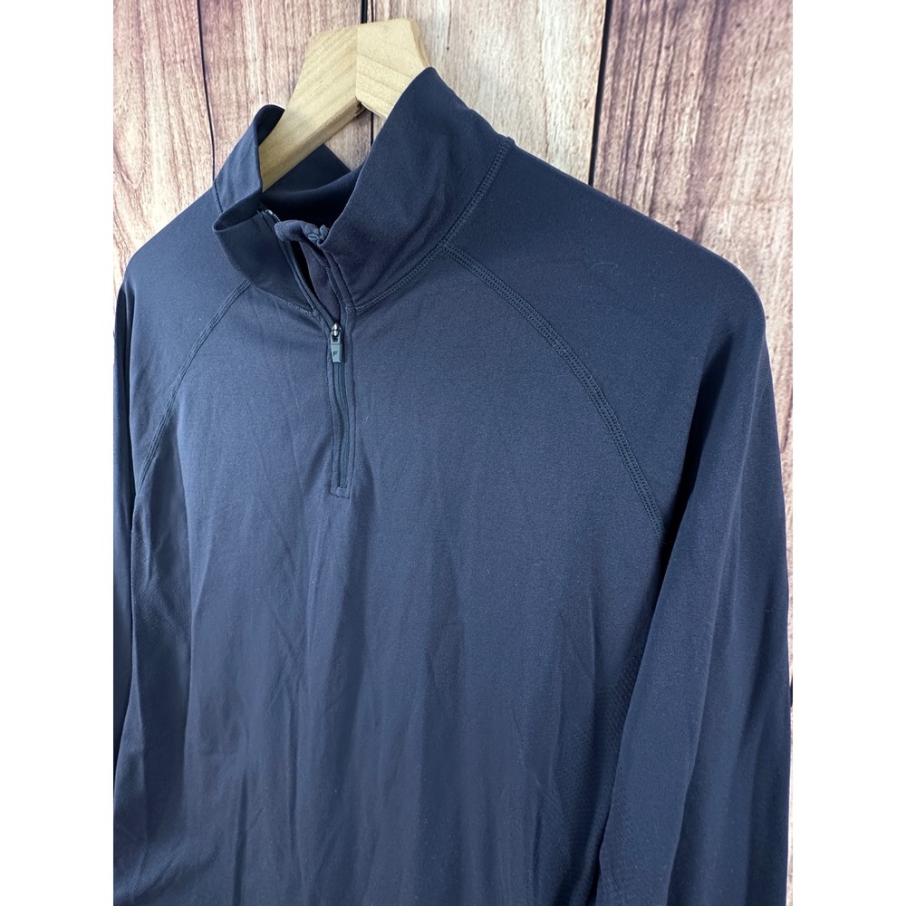 Fabletics Mens Pullover LARGE Navy Blue 1/4 Zip Long Sleeve Mock Neck Shirt